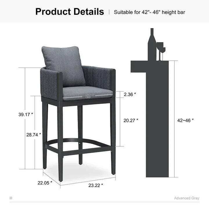 Product Details | Suitable for 42"-46" height bar

- 20"
- 2.36"
- 39.17"
- 20.27"
- 28.74"
- 22.05"
- 23.22"
- 42~46"
- Advanced Gray