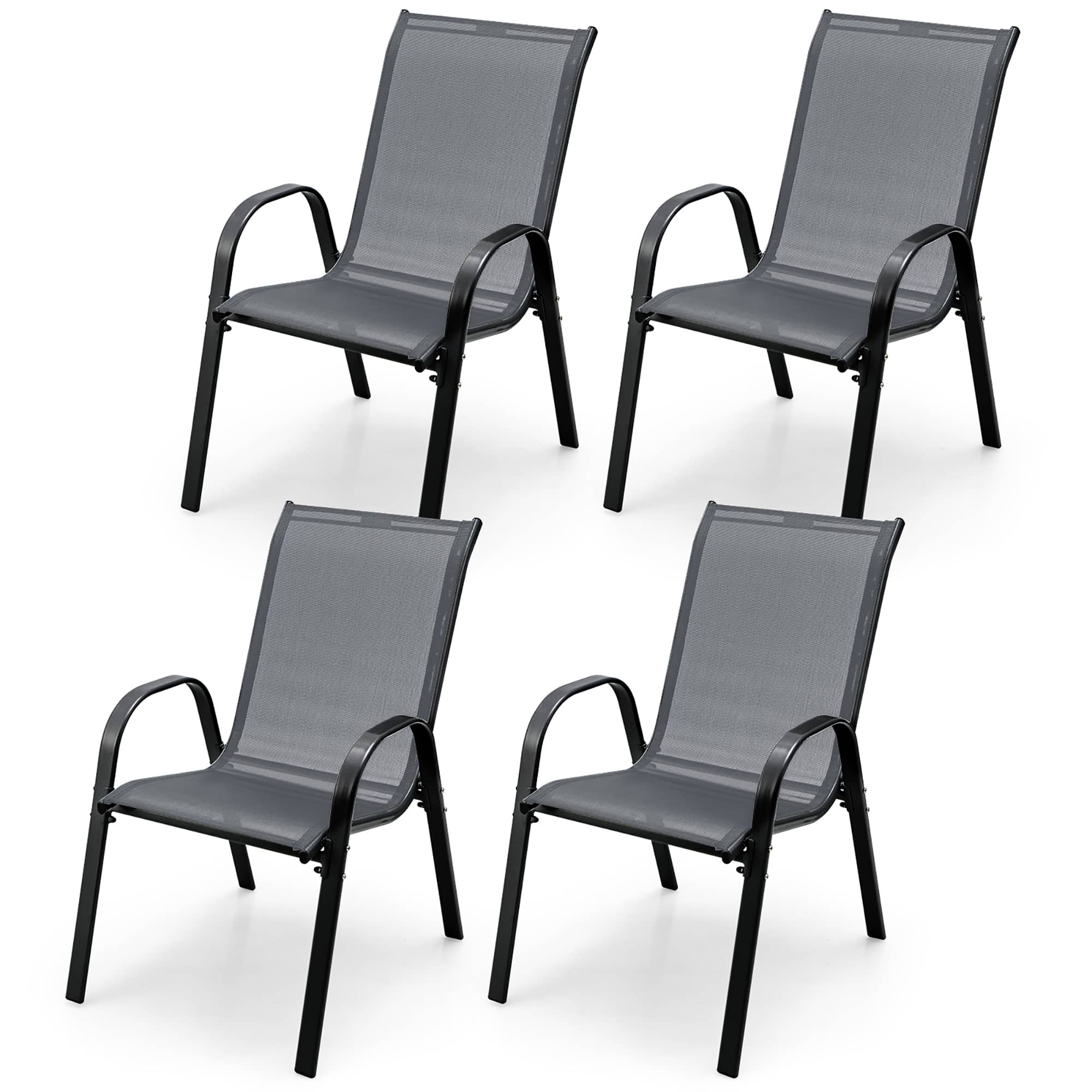 Gymax - 4PCS Patio Stacking Dining Chairs w/ Curved Armrests & Breathable Seat Fabric Grey - Gray price history on PriceWatchPro