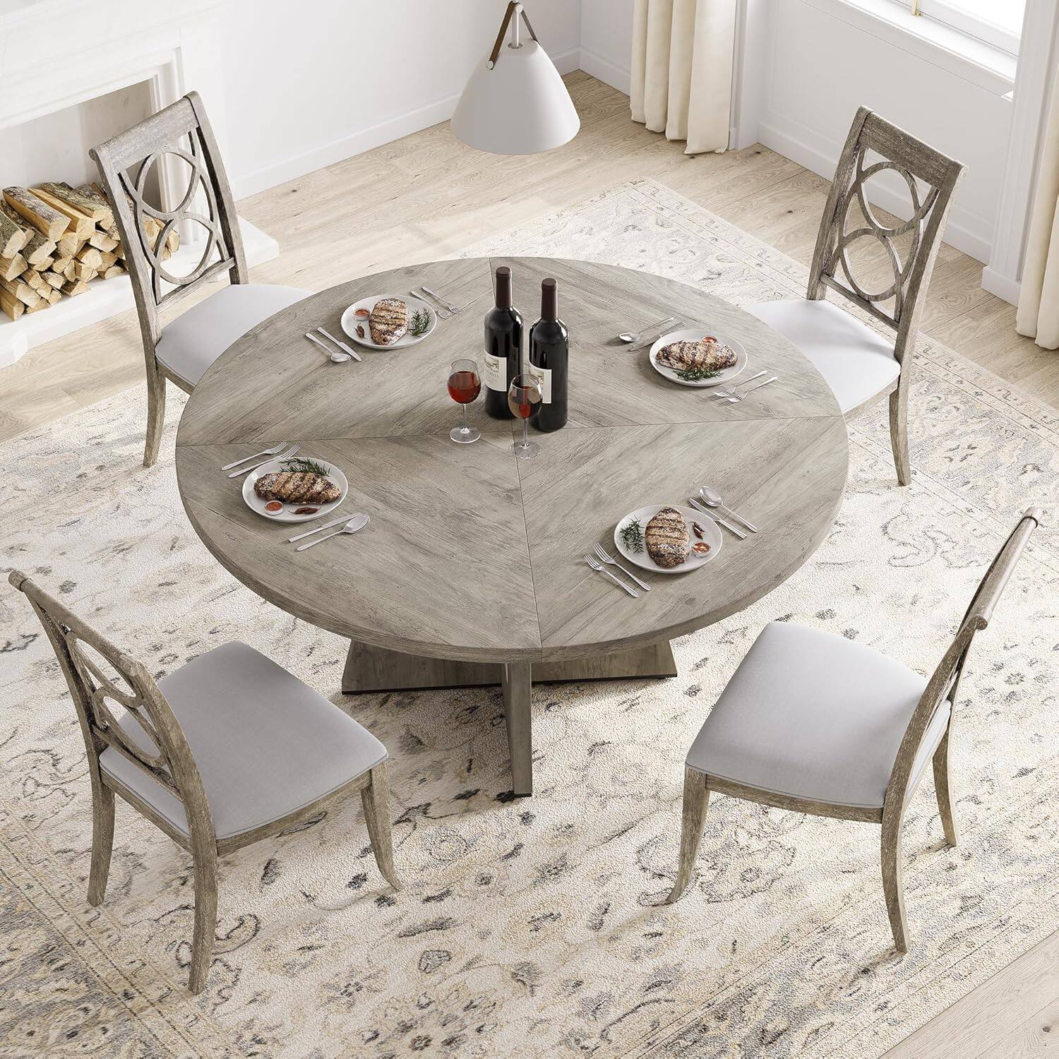 Front. Jojoka - Kitchen Table Round Dining Table 47 Inch Round Dinner Table for 4 Farmhouse Kitchen Table - Multiple colors.