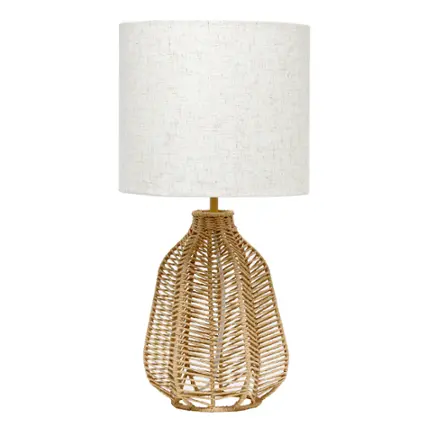 Lalia Home - Table Lamp with Vintage Rattan Wicker Style Paper Rope Base - Natural