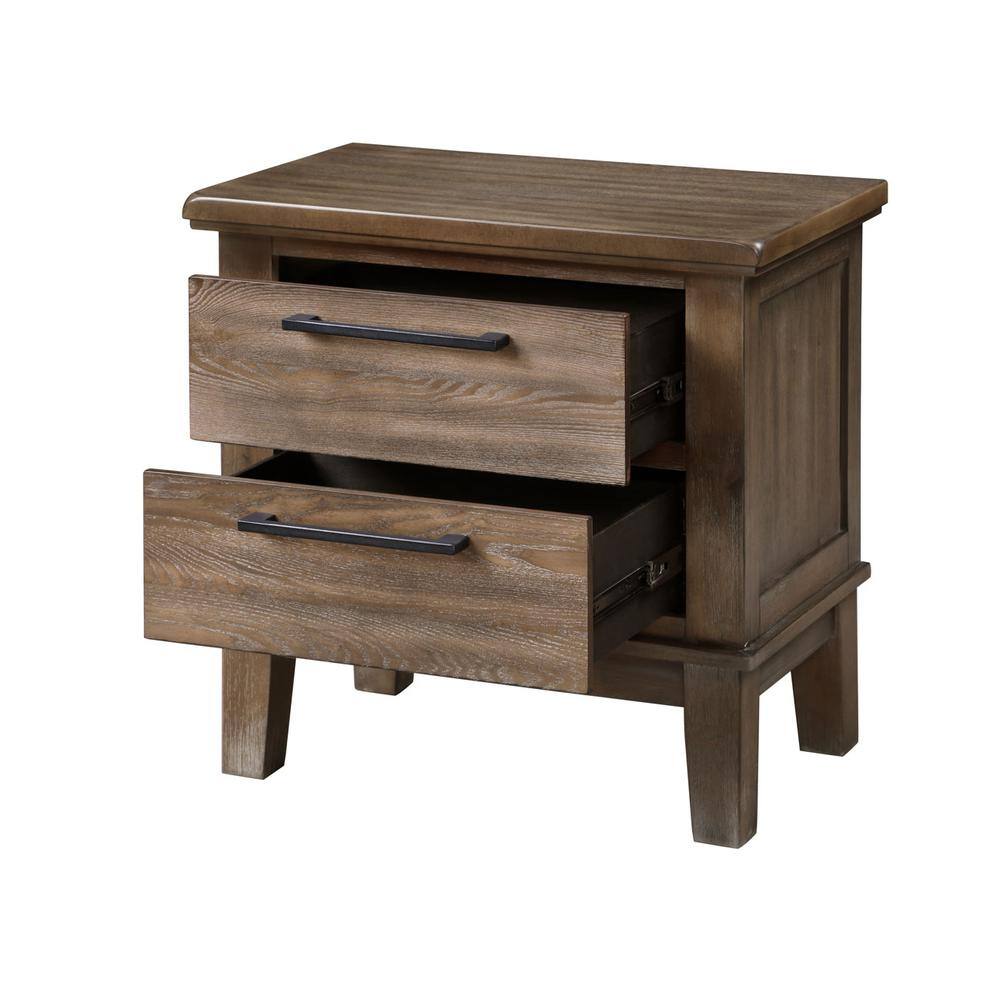 Left. New Classic Furniture - Furniture Cagney Solid Wood 2-Drawer Nightstand in Vintage Brown - Brown.