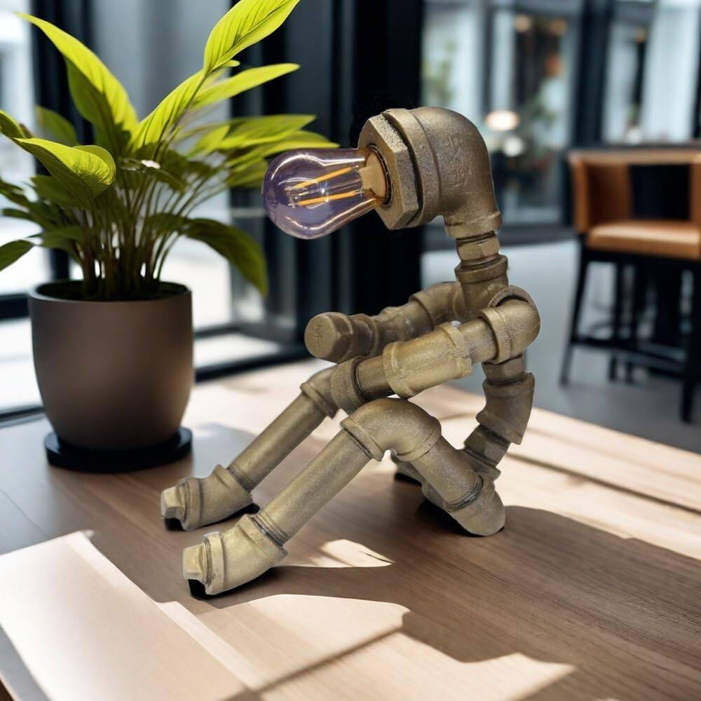 Alt View 3. Cedar Assembly - Steampunk Table Lamp Dimmable Edison Light Industrial Retro Desk Pipe Robot Iron Lighting Cool Gifts For - Default.