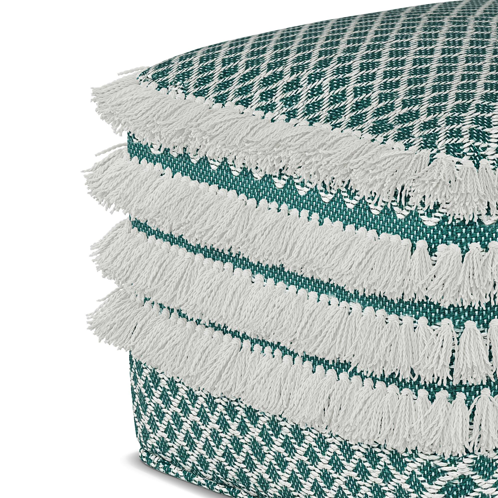 Alt View 14. Simpli Home - Leah Square Woven Pouf - Turquoise and White.
