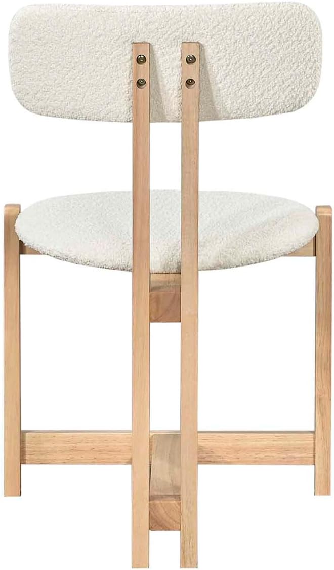 Back. Acanva - Wooden Dining Chairs Set of 2, Modern Boucle Fabric Upholstered Kitchen Side Chair for Kitchen Living Room Office - Oak , Ivory.