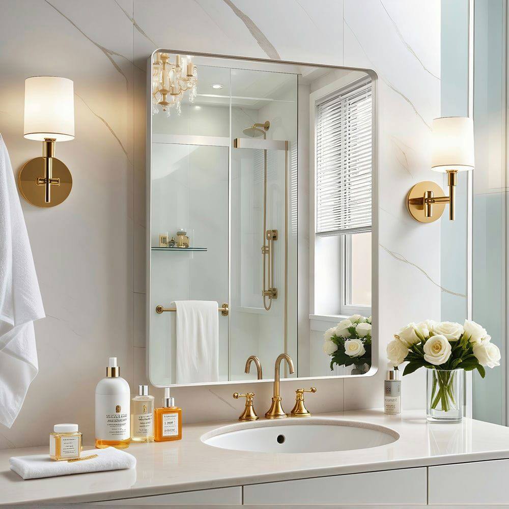 Alt View 7. Kadyn - 32x24 Inch Rectangle Wall Mirror with Rounded Corners and Silver Metal Frame - Silver.