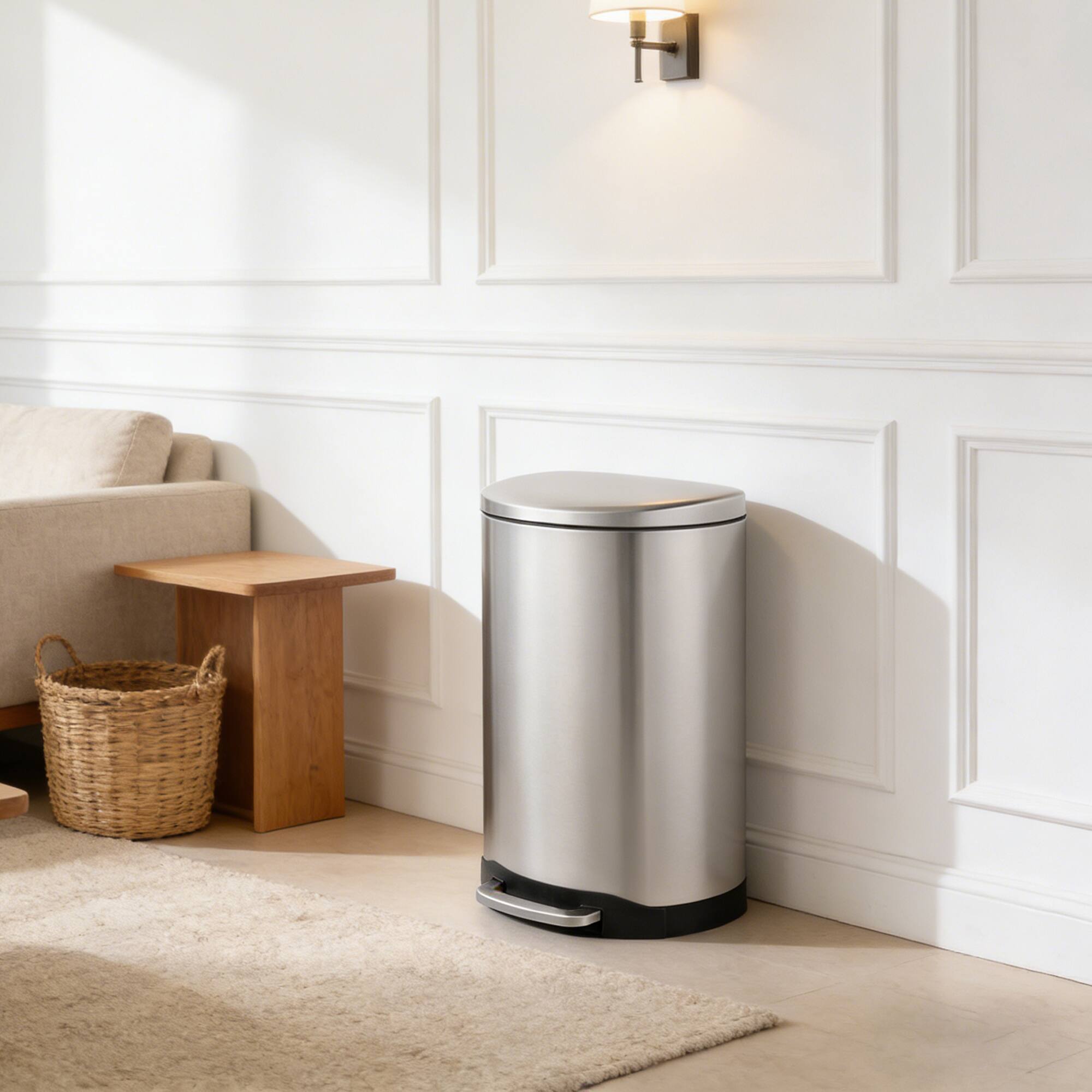 Alt View 3. Innovaze - 10.6 Gal./40 Liter Stainless Steel Semi-round Step-on Trash Can for Kitchen - Sliver.