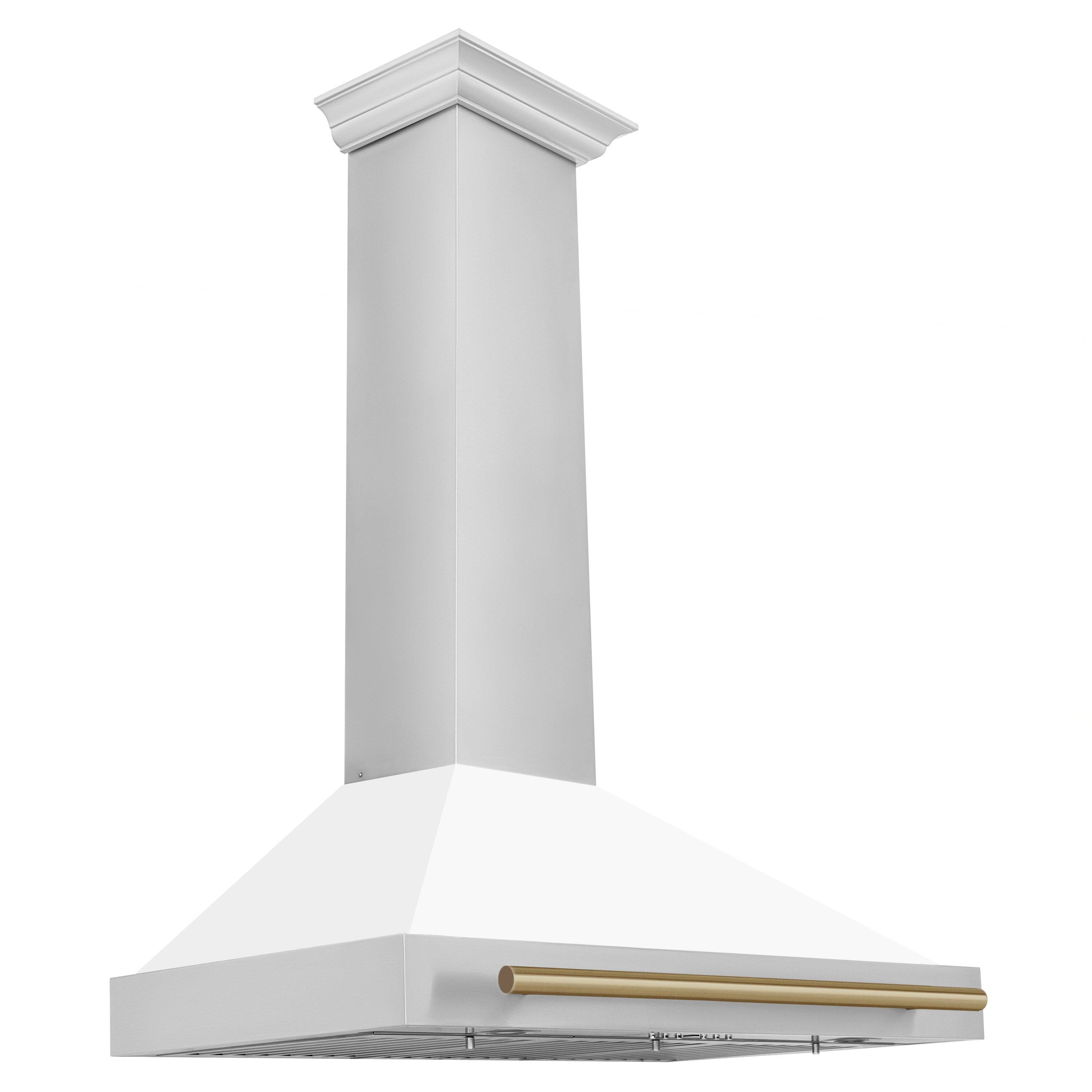 Back. ZLINE - ZLINE 36 in. Autograph Edition Convertible Stainless Steel Range Hood with White Matte Shell and Champagne Accents - White Matte.