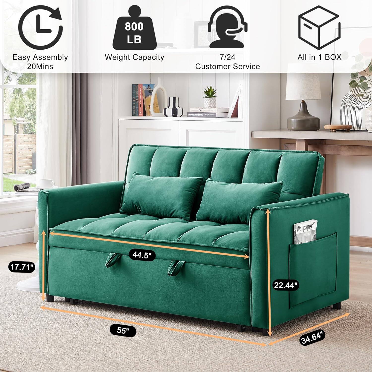 L 800 LB, Easy Assembly 20Mins, Weight Capacity, 7/24 Customer Service, All in 1 BOX, 17.71", 44.5", 22.44", 55", 34.64"