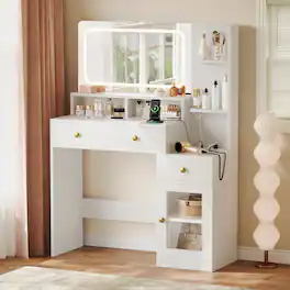 Furnulem - 35 In Vanity Desk with Mirror and Lights Makeup Vanity with Drawers - White