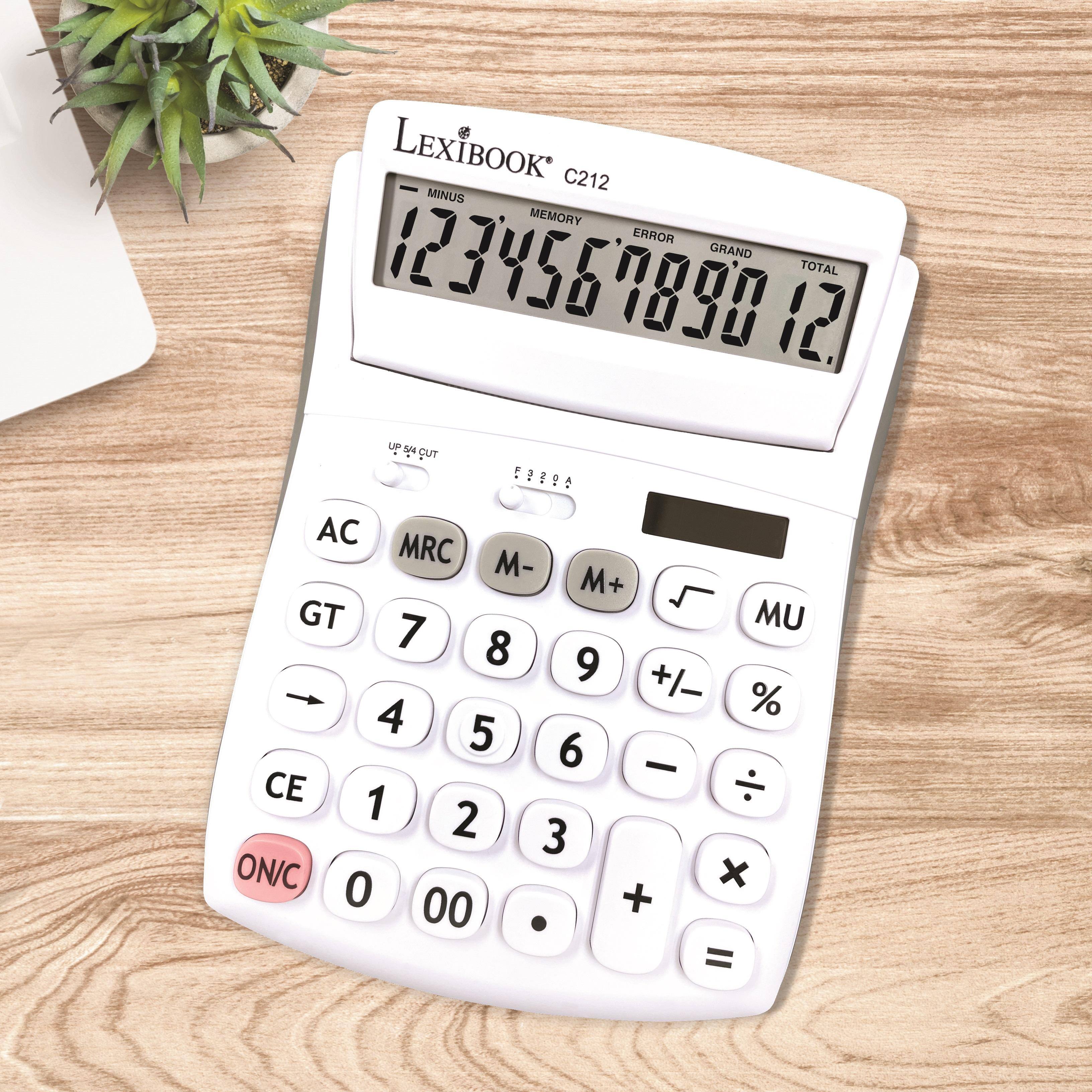 LEXIBOOK C212 - MINUS MEMORY ERROR GRAND 1234567890.12  
AC MRC M- M+ GT 7 8 9 +/- % 4 5 6 CE 1 2 3 ON/C 0 x 00 + . =
