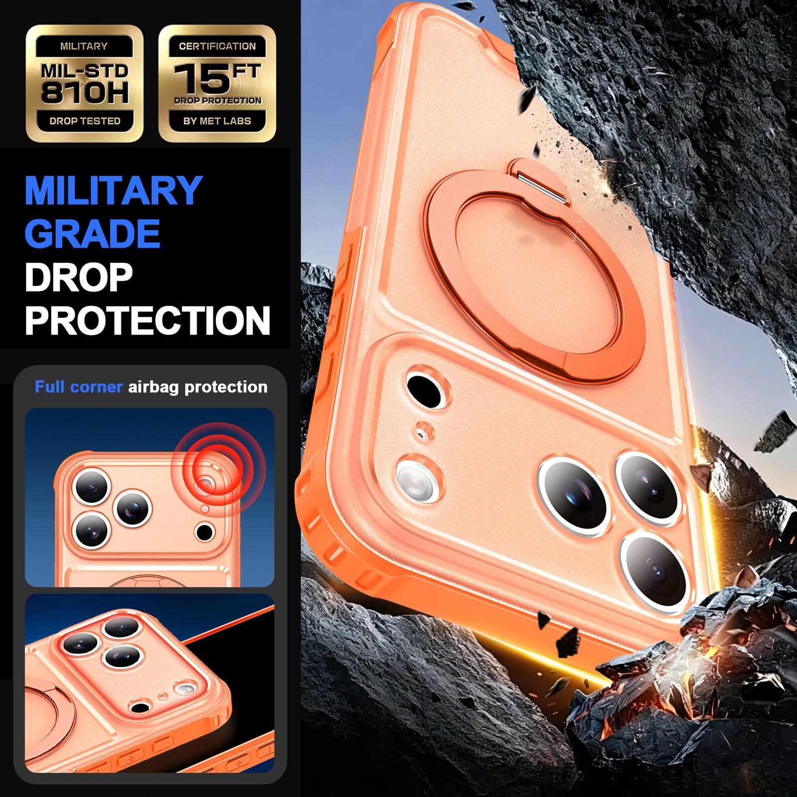 MILITARY CERTIFICATION MIL-STD 810H 15FT DROP PROTECTION DROP TESTED BY MET LABS

MILITARY GRADE DROP PROTECTION

Full corner airbag protection
