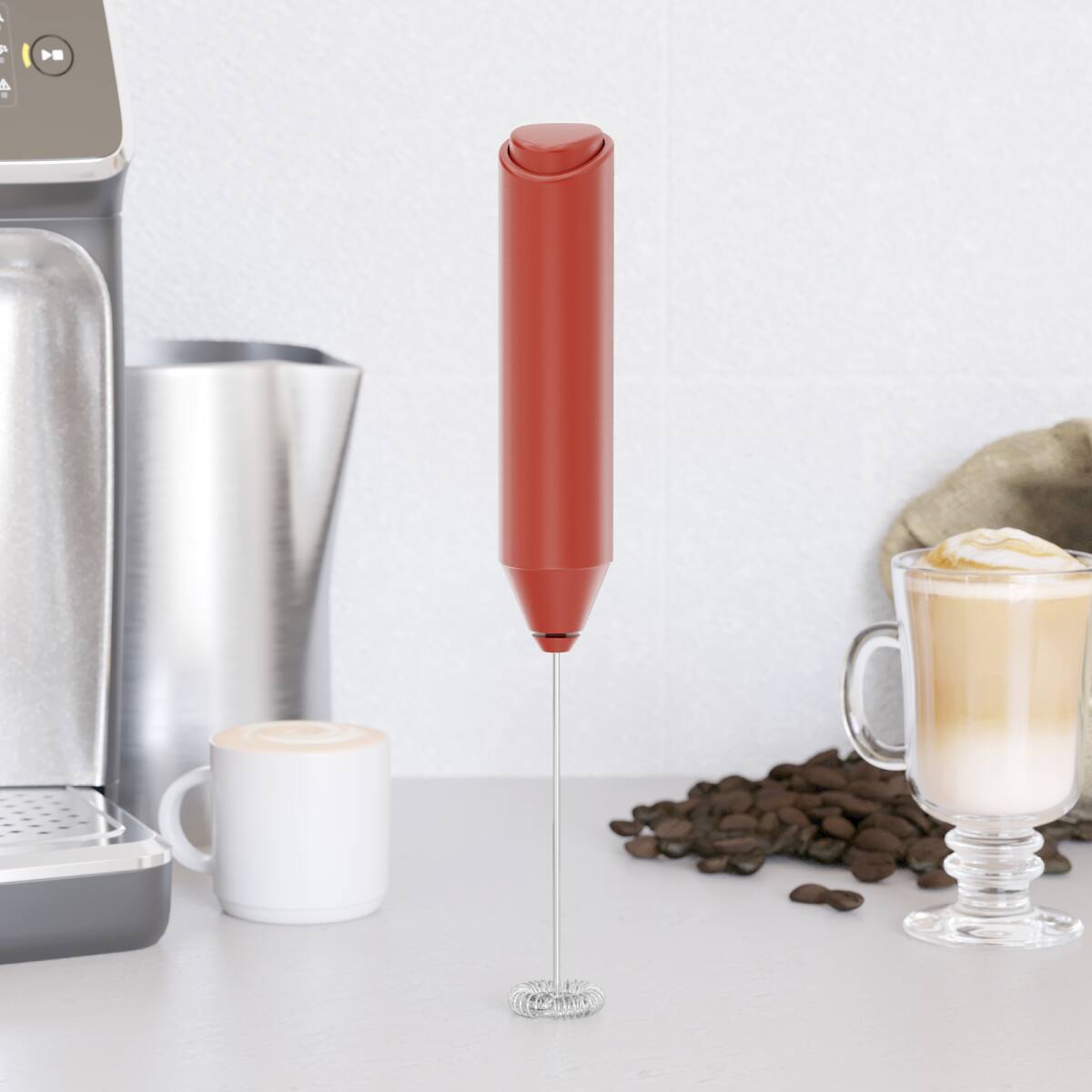 Left. Tooloton - Handheld Milk Frother, Mini Foam Maker for Coffee, Matcha and Hot Chocolate, Stand Not Included, Red - Red.
