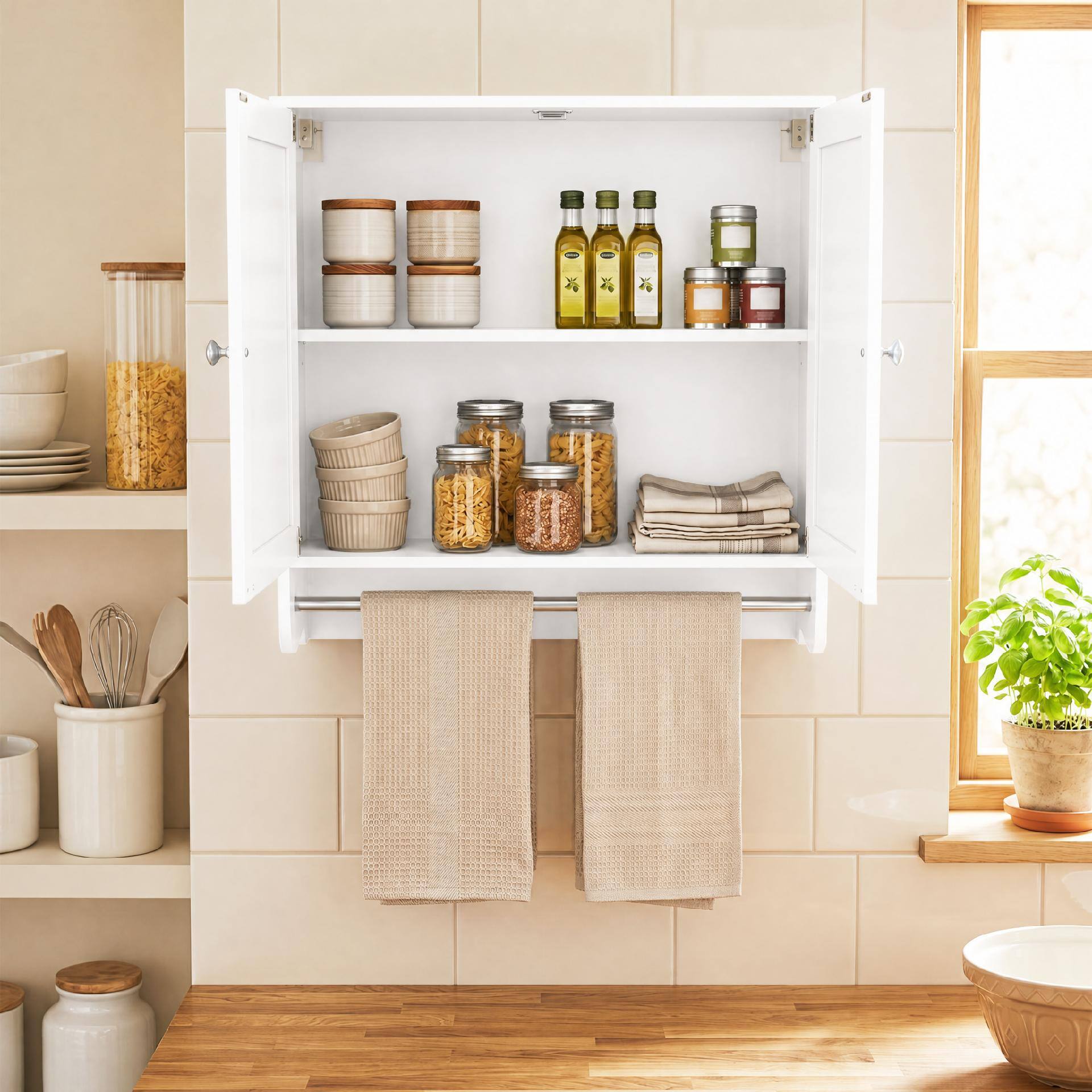 Alt View 3. Costway - Costway Wall Mounted Bathroom Medicine Cabinet Storage Cupboard w/ Towel Bar - White.