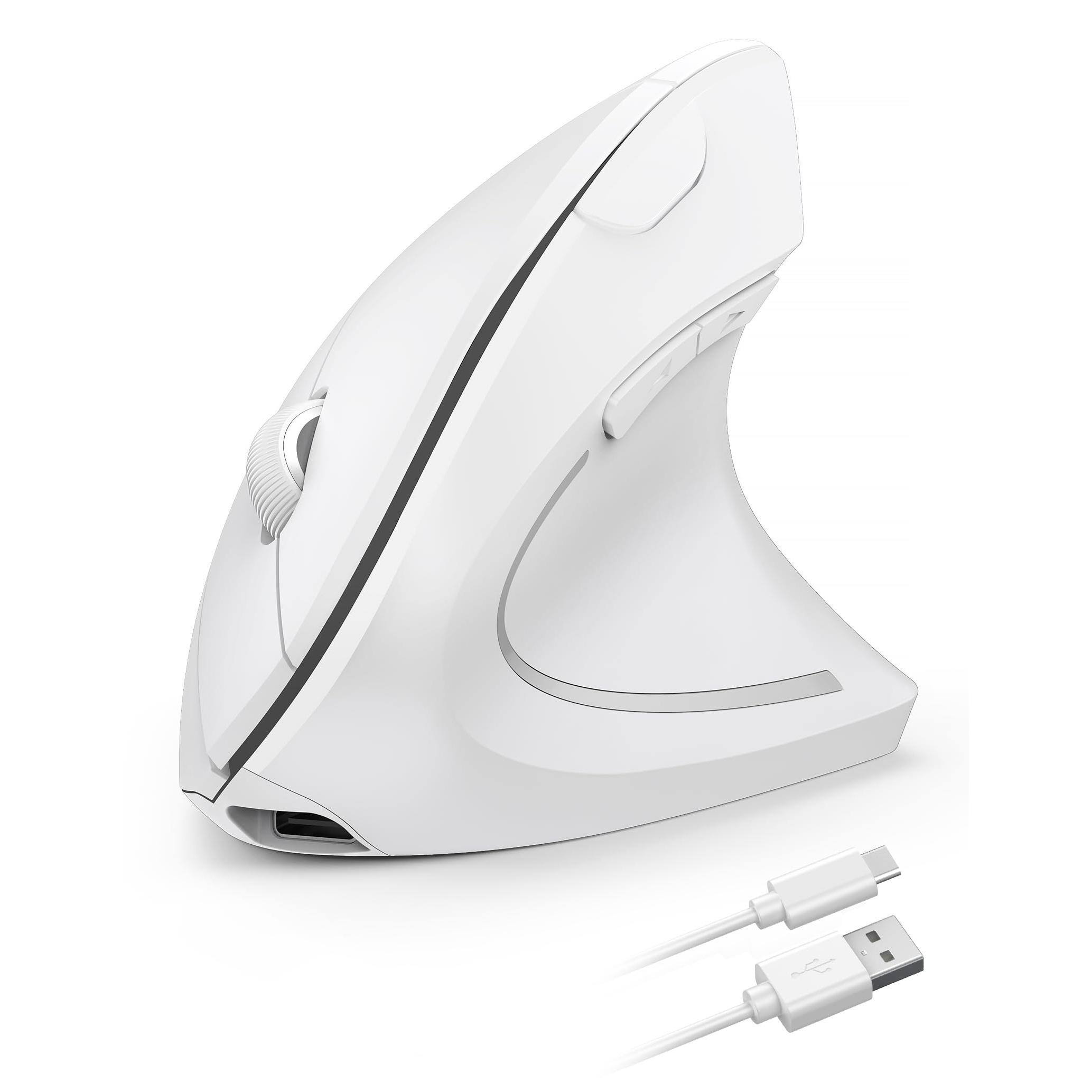 Cozy Serene - Wireless Mouse Rechargeable Silent USB Vertical Ergo 800-4800 Levels Adjustable Dpi - Wireless - White