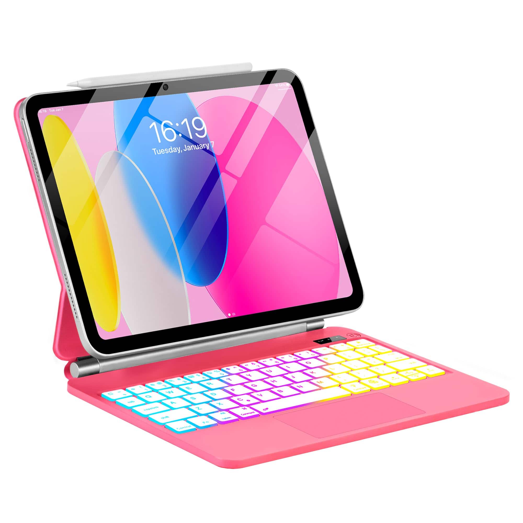 Pacoar Cade - Magic For Ipad A16 11th/10th Generation Case With Trackpad Floating Rainbow Backlit Keypad Cantilever Magnetic Cover - Pink-For iPad 11th Gen 11-inch A16/10th Gen 10.9i