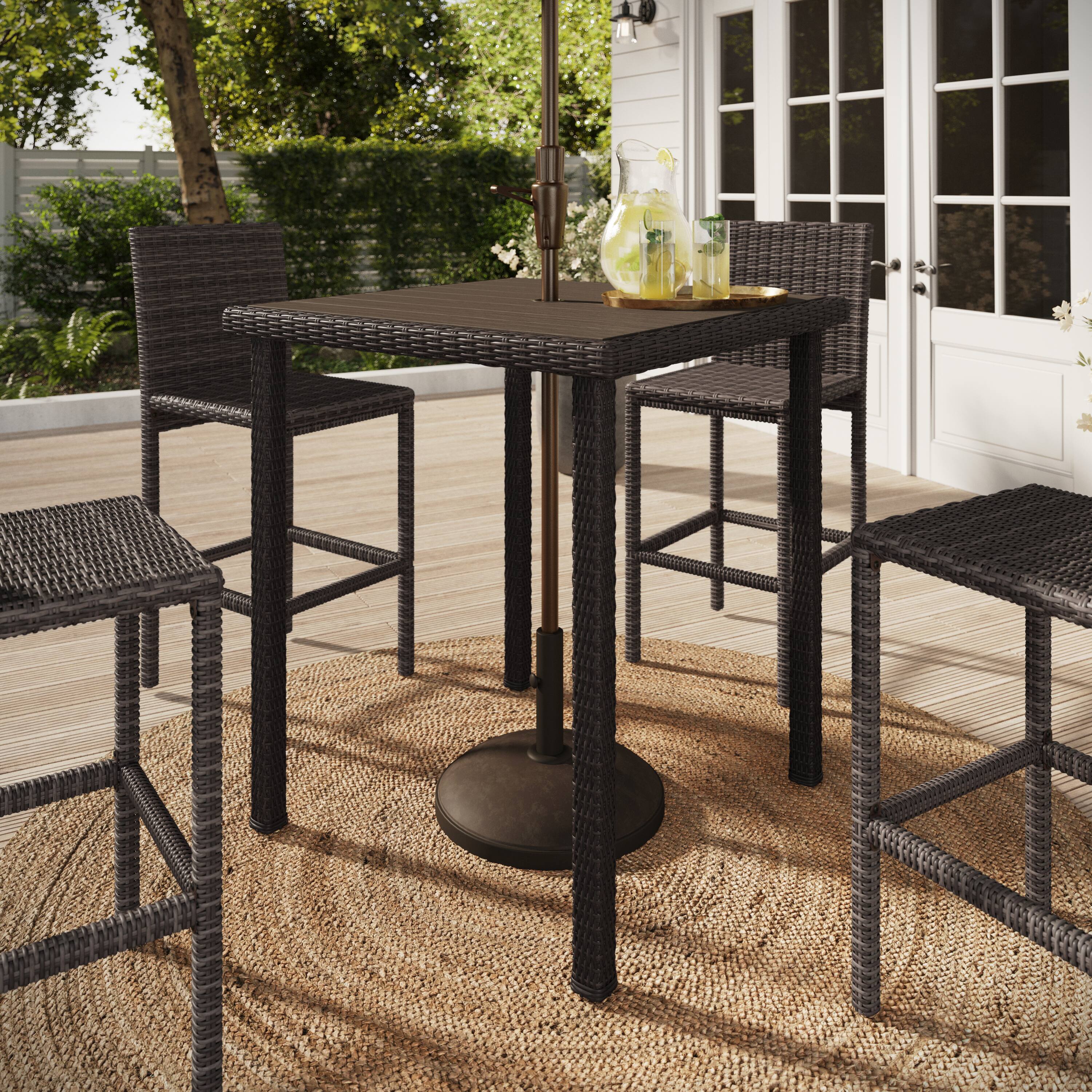 Alt View 1. Martha Stewart - Bedford Outdoor Rattan Wicker Patio Bar Table with Engineered Wood Top - Brown.