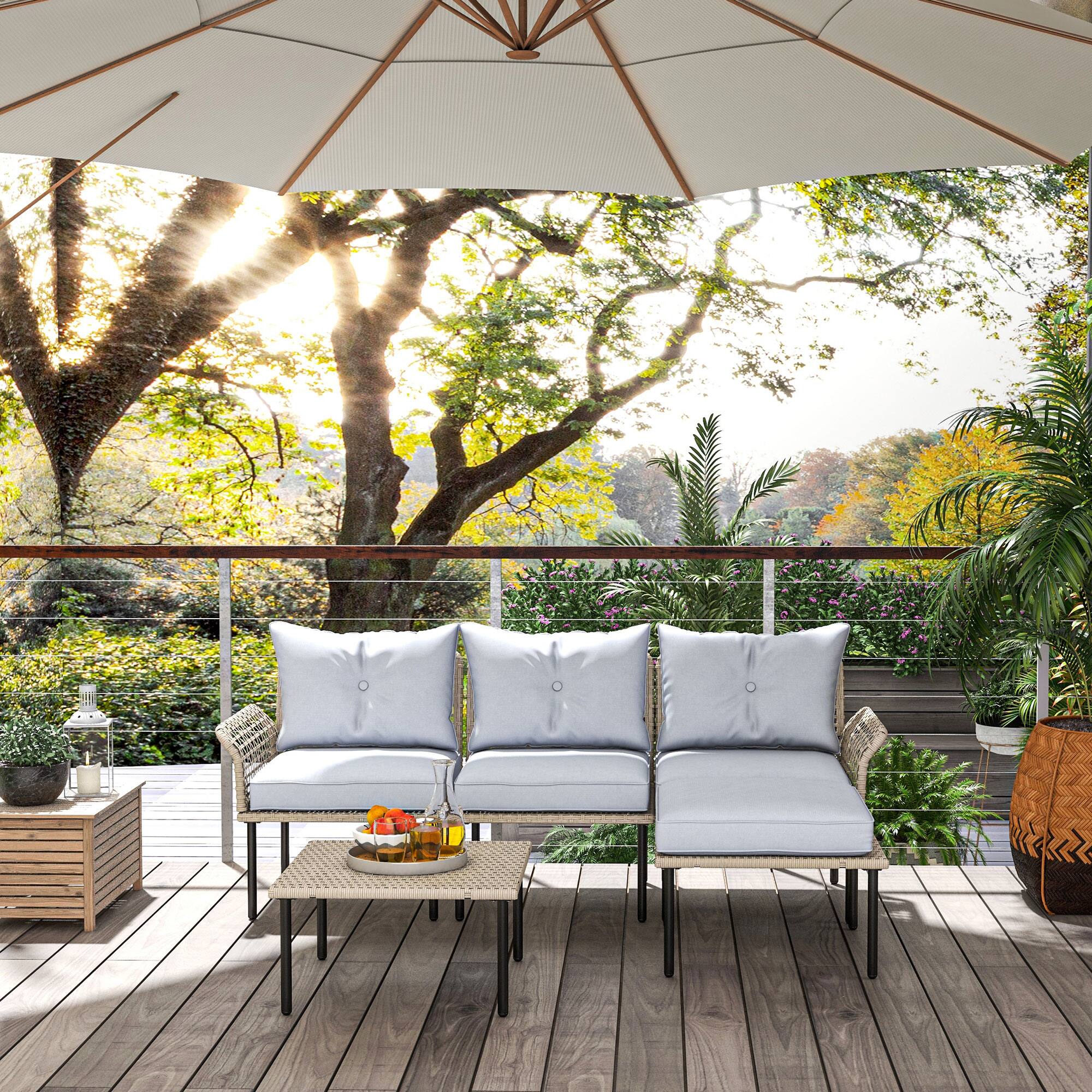 Alt View 8. Outsunny - 5 Piece Patio Furniture Set, Outdoor Conversation Set with L-Shaped Sofa, Cushions, for Backyard, Lawn and Pool - Light Gray.