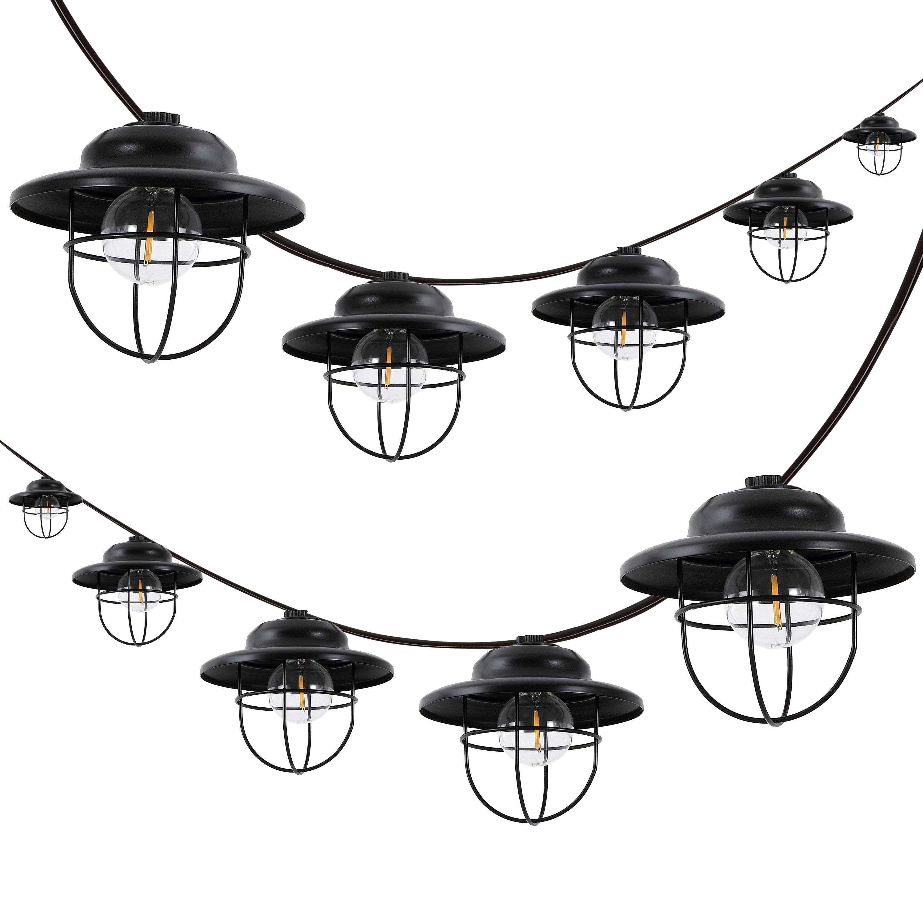 Alt View 6. Jonathan Y - 10-Light Indoor/Outdoor 10 ft. Rustic Farmhouse Incandescent G40 Metal Cage Shade String Lights, Black (Set of 2) - Black.
