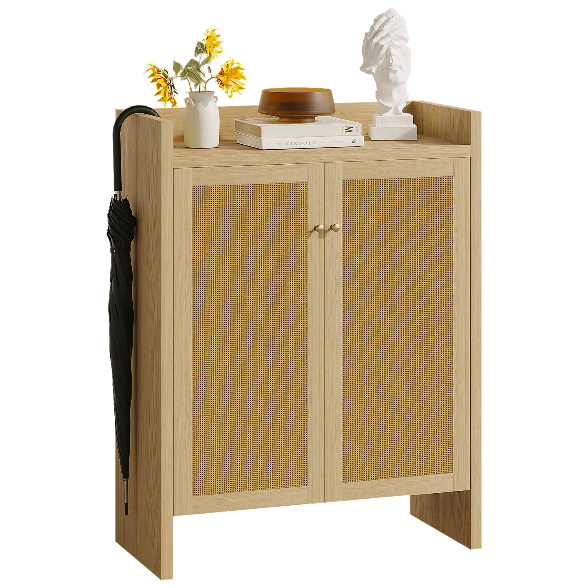 Alt View 6. Z-Edge - Shoe Cabinet with Rattan Doors, 6-Tier Shoe Storage Cabinet with Adjustable Shelves, Freestanding Shoe Rack for Hallway - Natural.