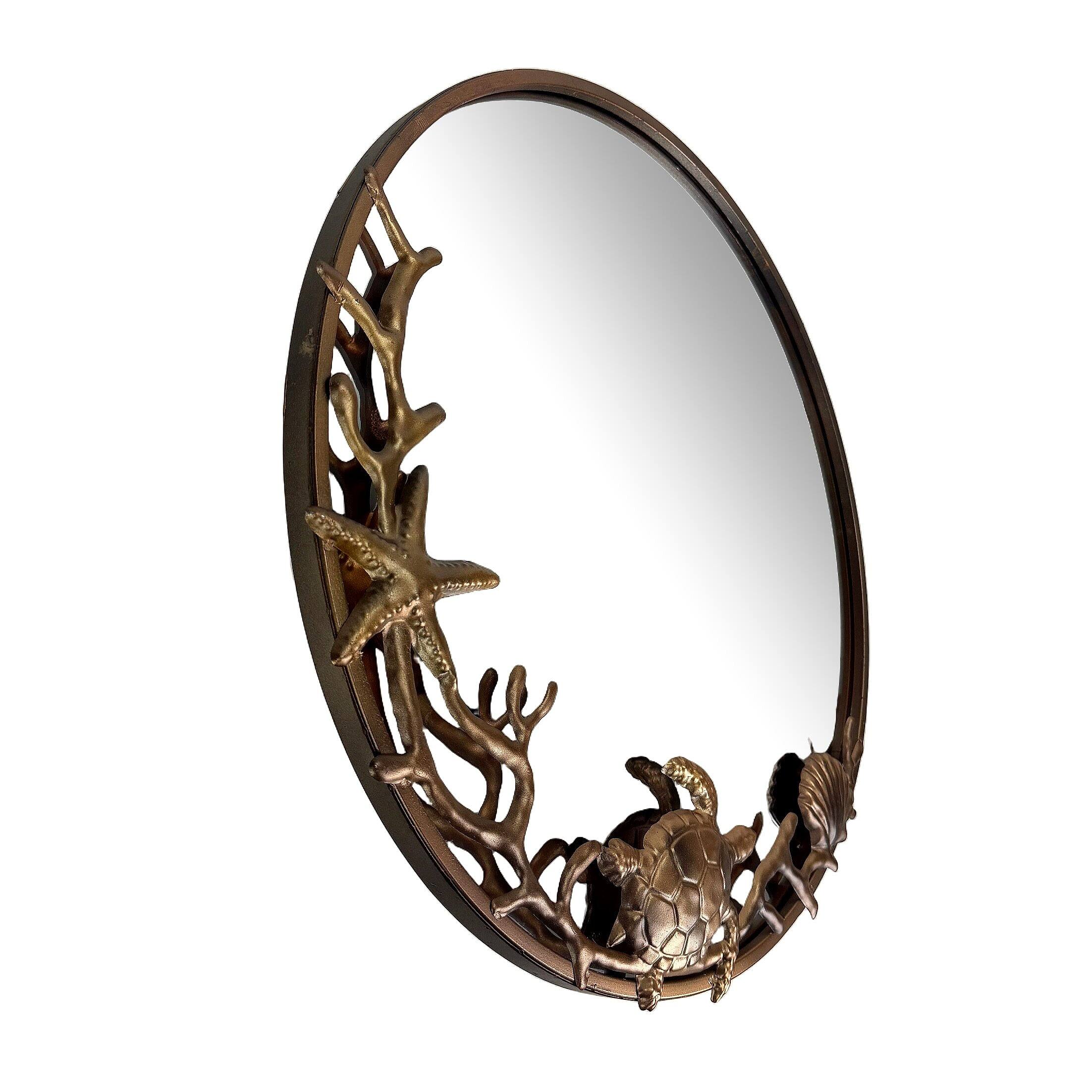 Alt View 1. Zeckos - Wall Mounted Mirror Bronze Coastal Sea Turtle Coral 20.5 in Metal Glass - Bronze.