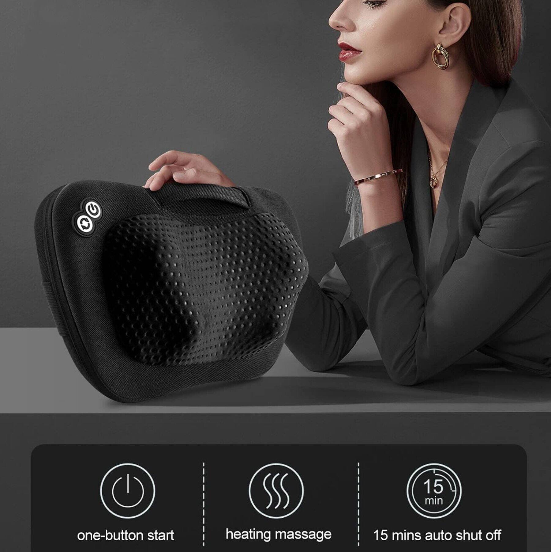 15 min  
one-button start  
heating massage  
15 mins auto shut off