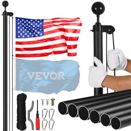 Front. VEVOR - 30FT Sectional Flag pole Kit, Heavy Duty Aluminum Alloy in Ground Flag poles for Outside, 3 Display Modes Flagpole - Black.