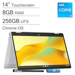 HP - 14" 2-in-1 FHD Touchscreen Chromebook Plus Laptop - Google AI - Core i3 - 8GB RAM - 256GB UFS - Backlit KB - Chrome OS - Silver