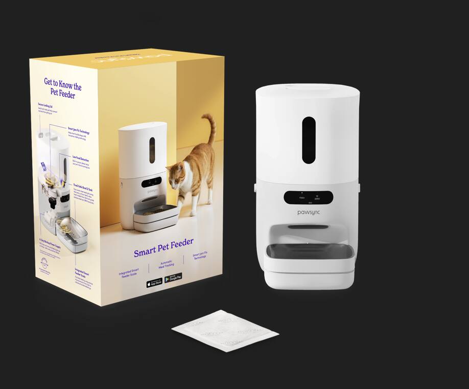 Get to Know the Pet Feeder

- Smart Pet Feeder
- Intelligent Technology
- Automatic Feeding
- Food Storage
- Easy to Clean
- Large Capacity
- Intelligent Smart Feeder Screen
- Automatic Feeding
- Food Tracking
- Smart Pet Feeder

pawsync

Smart Pet Feeder

- Intelligent Technology
- Automatic Feeding
- Food Tracking

pawsync