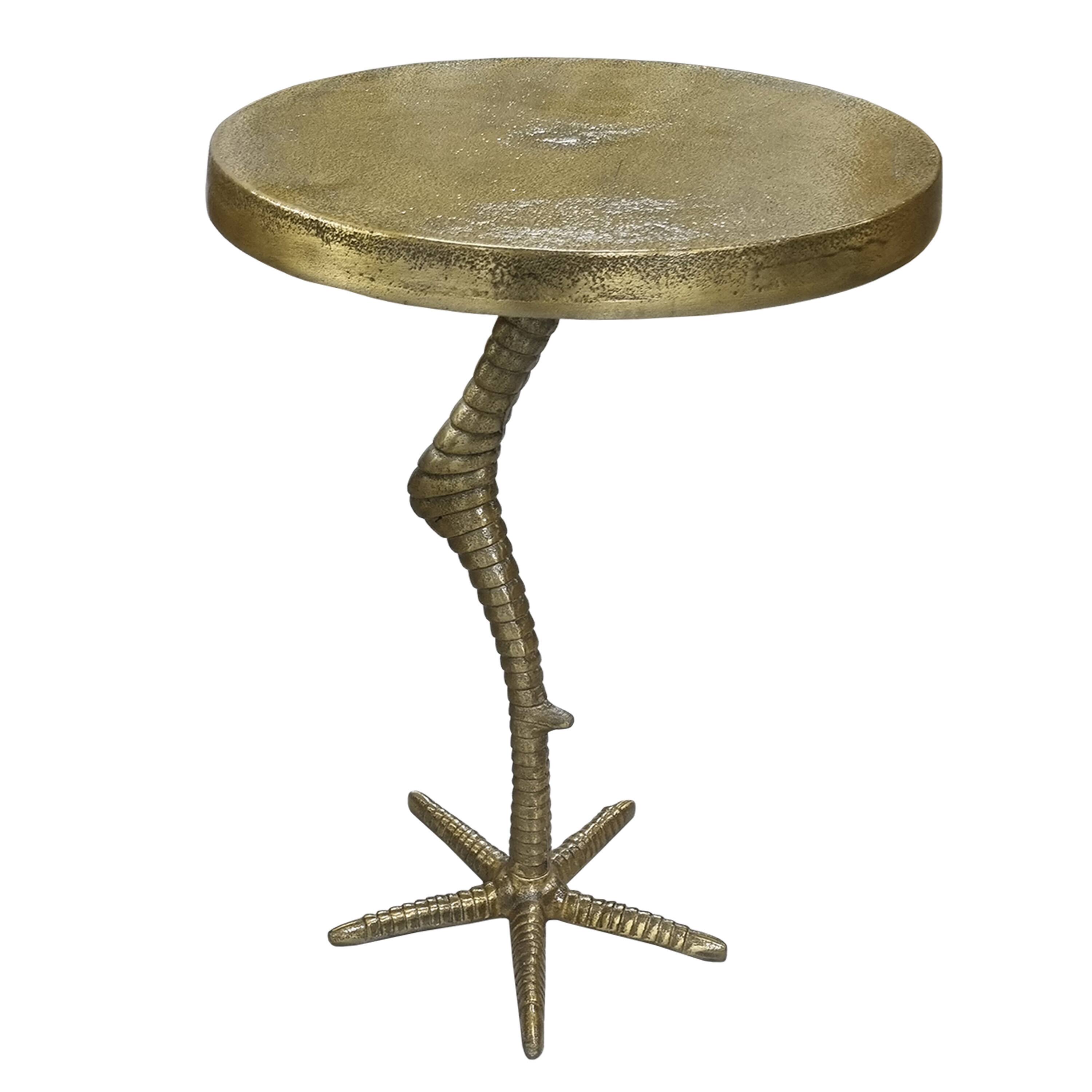 Alt View 1. Manhattan Lane - 19 Inch Side End Table, Antique Brass Aluminum Cast, Round Top with Handcrafted Textured Crane Leg Stem - Brass.