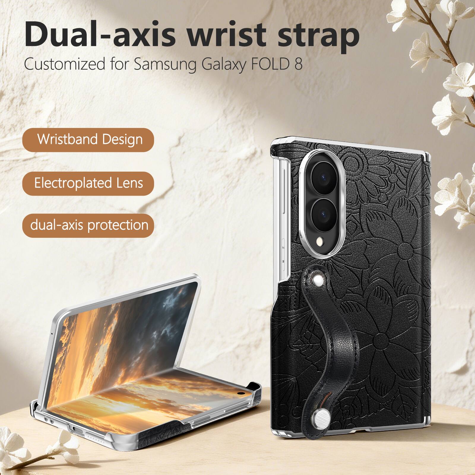 Dteck Shockproof Case for Samsung Galaxy Z Fold8 with Wristband, Floral ...