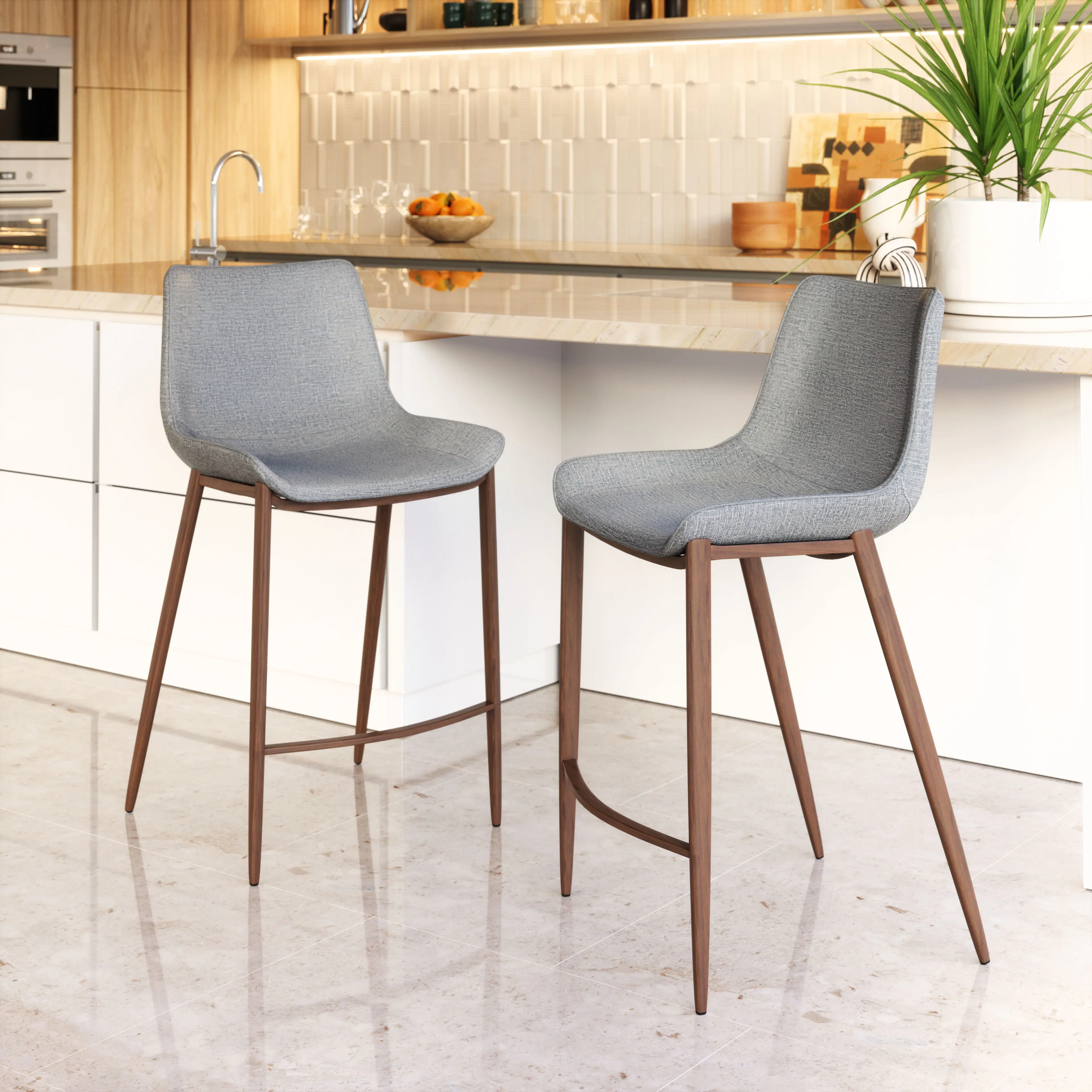Angle. Hivvago - Magnus Counter Stool (Set of 2) Slate Gray & Walnut - Slate Gray & Walnut.