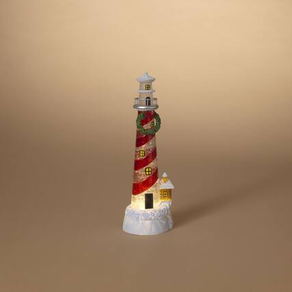 Front. The Gerson Companies - Gerson Multicolored Lighted Spinning Water Globe Lighthouse Table Decor 12 in. (Case of 6) - Multicolored.