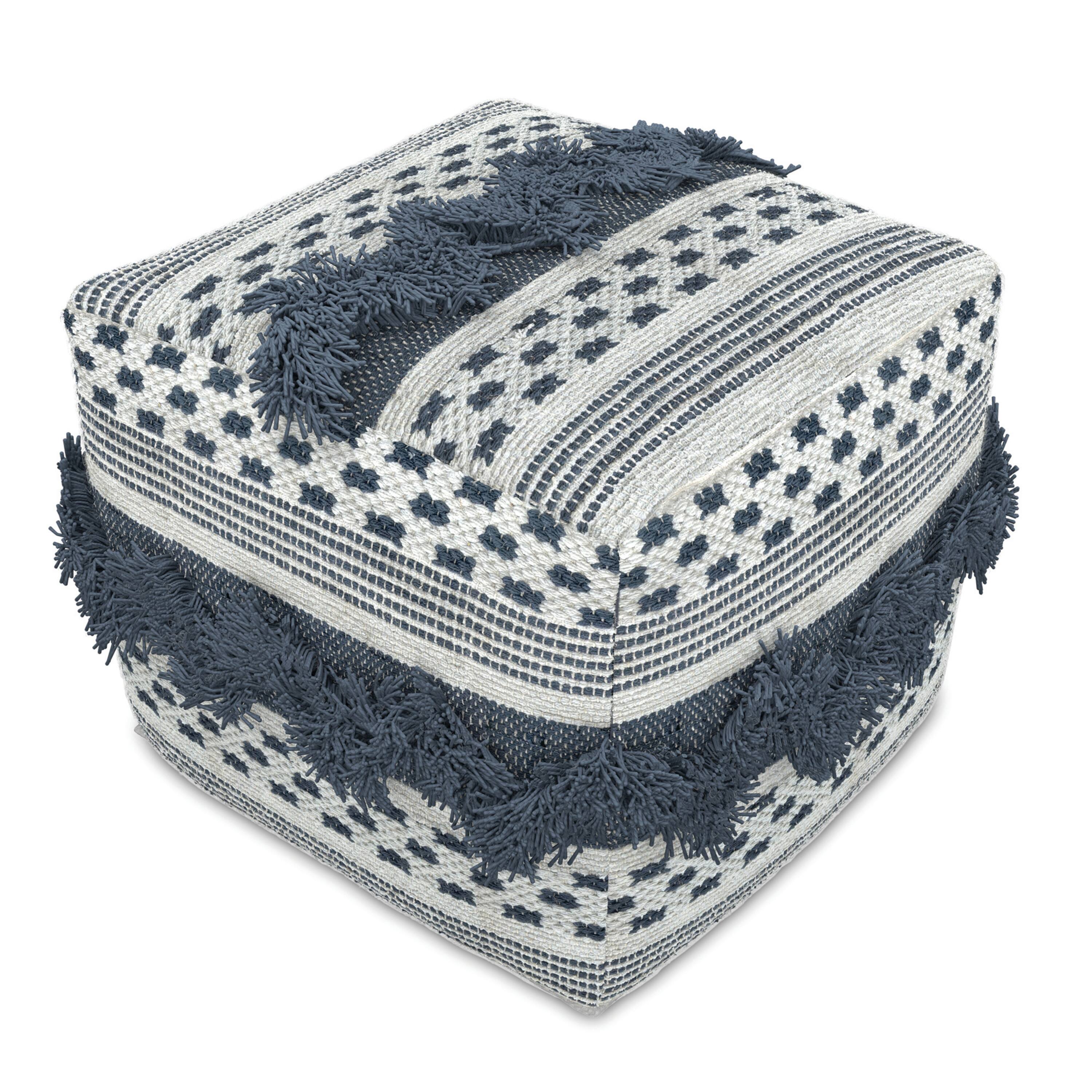 Back. Simpli Home - Bowden Hand Woven Square Cotton Pouf Ottoman in Grey and Ivory - Grey / Ivory.