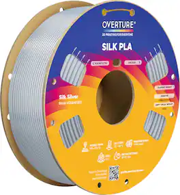 Overture - 1.75mm SILK PLA 3D Printer Filament - Silk Silver