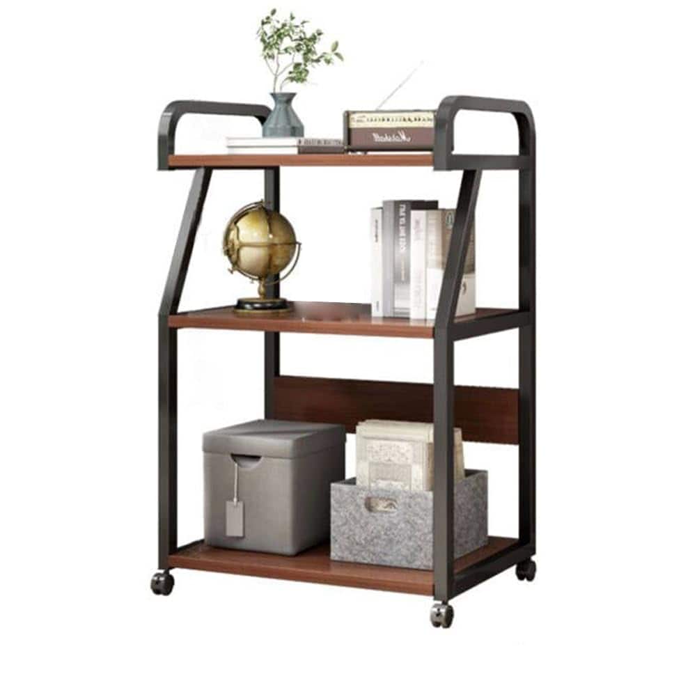 Acekool - 3 Tier Printer Stand on Wheels,Mobile Printer Table with Storage Shelf, Rolling Printer Cart with Wheels Printer Stand - Brown