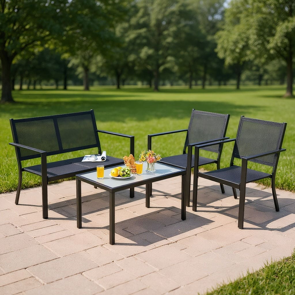 Kadyn - 4 PCS Patio Furniture Set Sofa Coffee Table Steel Frame, Small Patio Conversation Furniture Set - Black