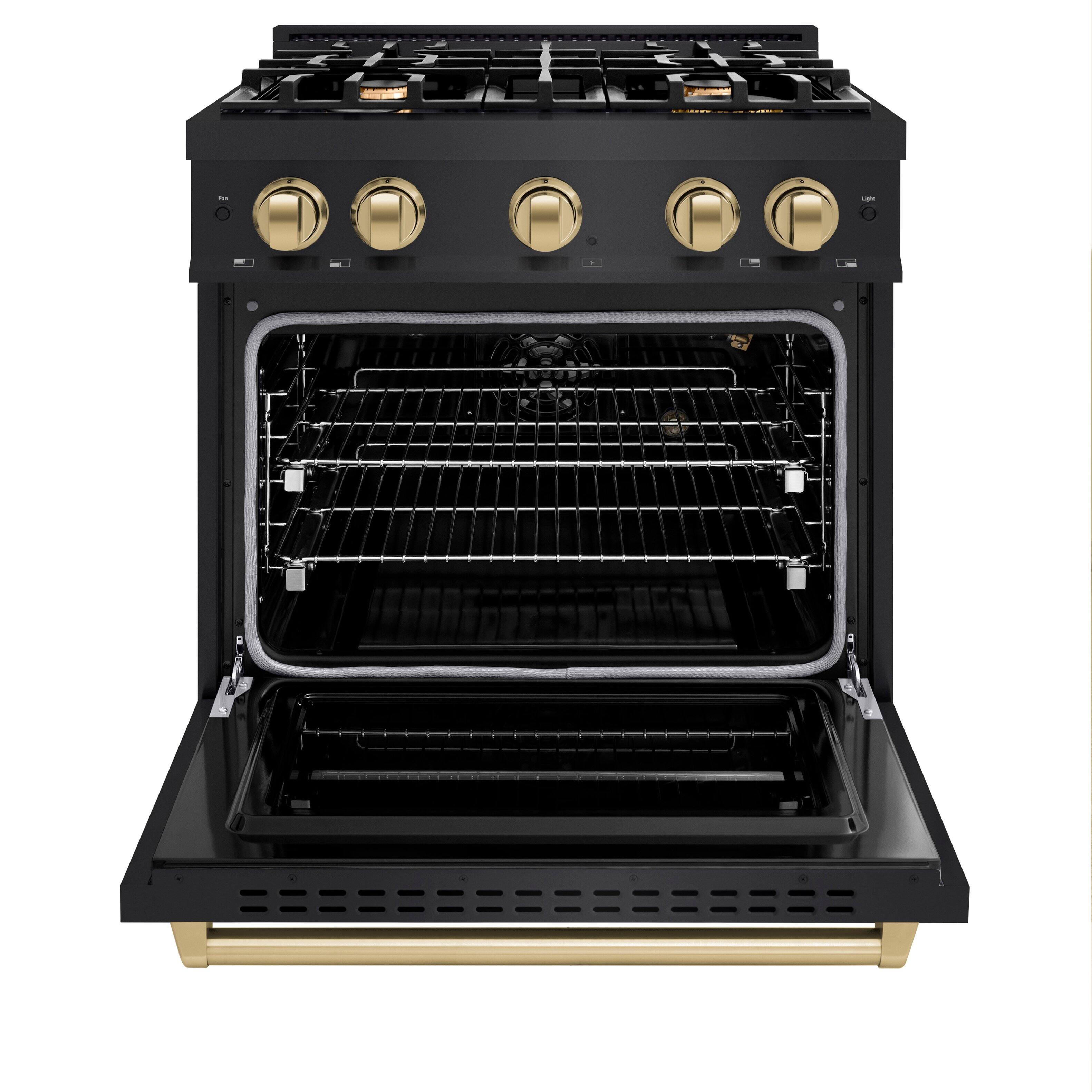 Alt View 1. ZLINE - Autograph 30" Classic Black Stainless Gas Range w/ 4 Burners & Bronze Accents (CGRBZ-30-CB) - Black Stainless Steel.