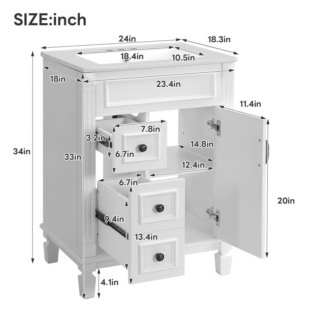 SIZE: inch  
24in  
18.3in  
18.4in  
10.5in  
18in  
23.4in  
11.4in  
34in  
7.8in  
3.2in  
33in  
6.7in  
14.8in  
12.4in  
6.7in  
20in  
9.4in  
13.4in  
4.1in