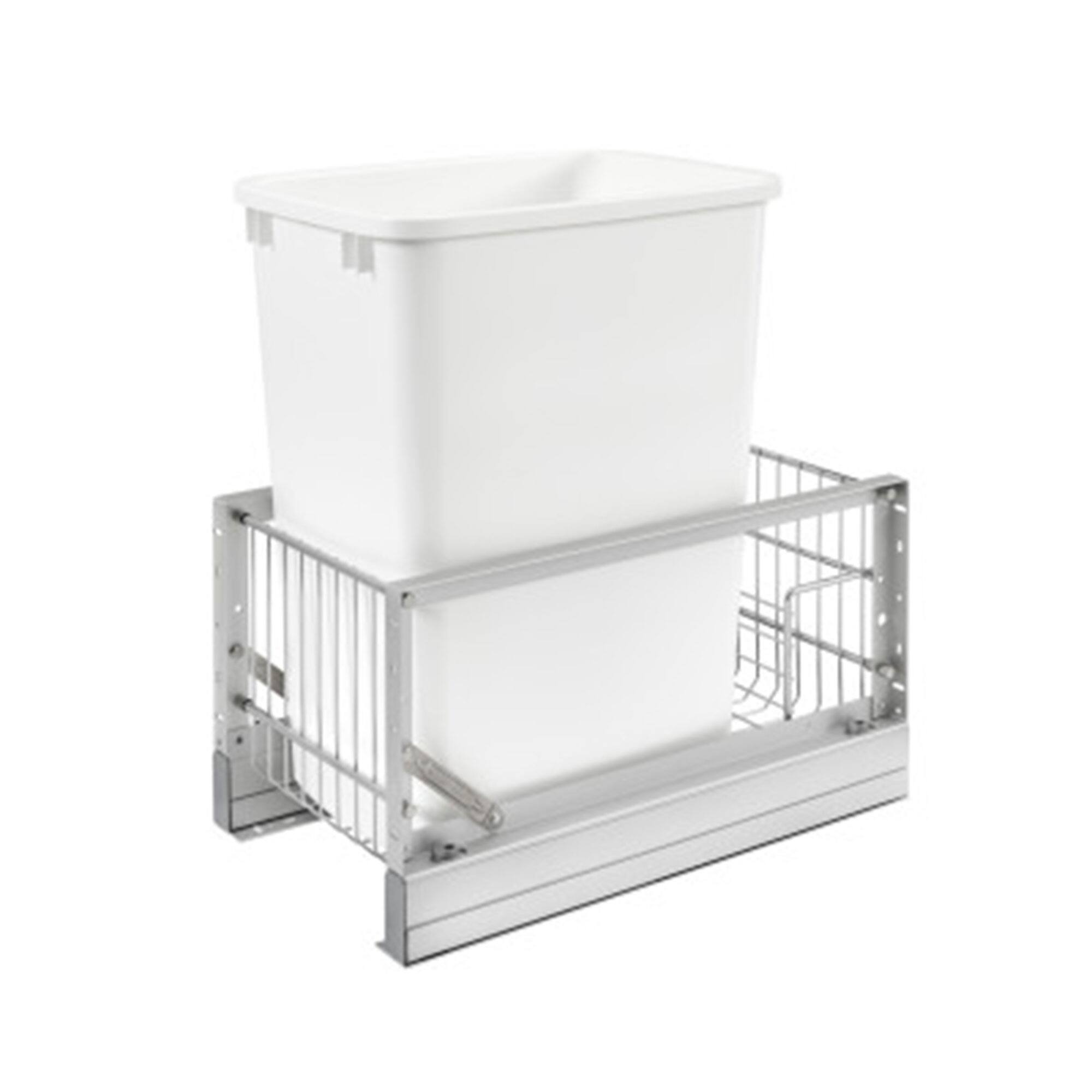 Front. Rev-A-Shelf - Rev-A-Shelf Reduced Depth Pullout 35 qt. Trash Can w/ Soft-Close, 5349-15DM18-1 - Silver.