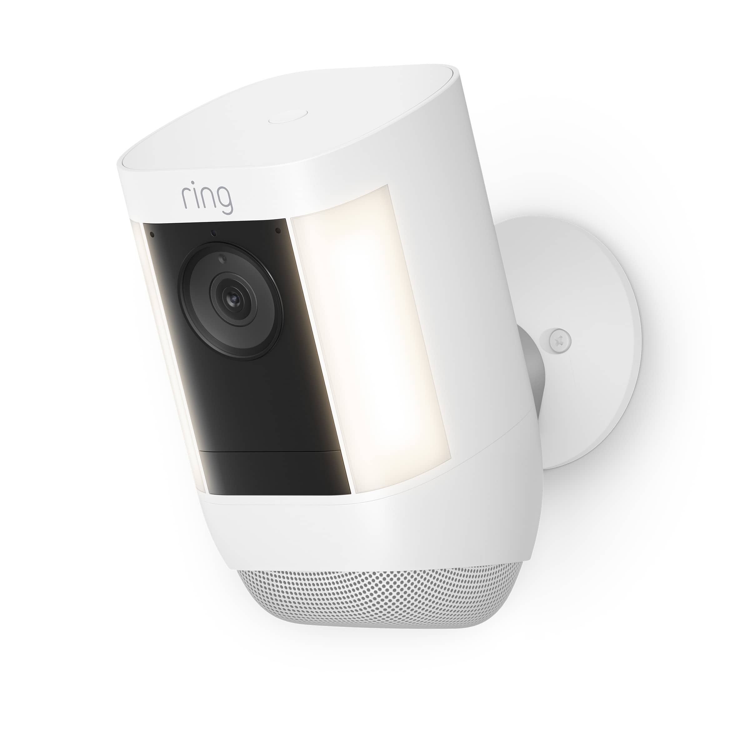 Front. Ring - Spotlight Cam Pro, Battery with 2K Video and Ring Vision, LED Lights, Dual-Band Wifi, and 3D Motion Detection - White.