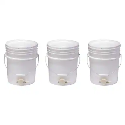 Front. Little Giant - Little Giant BKT5 Plastic Honey Bucket w/ Gate for Beekeeping, 5 Gallon (3 Pack) - White.