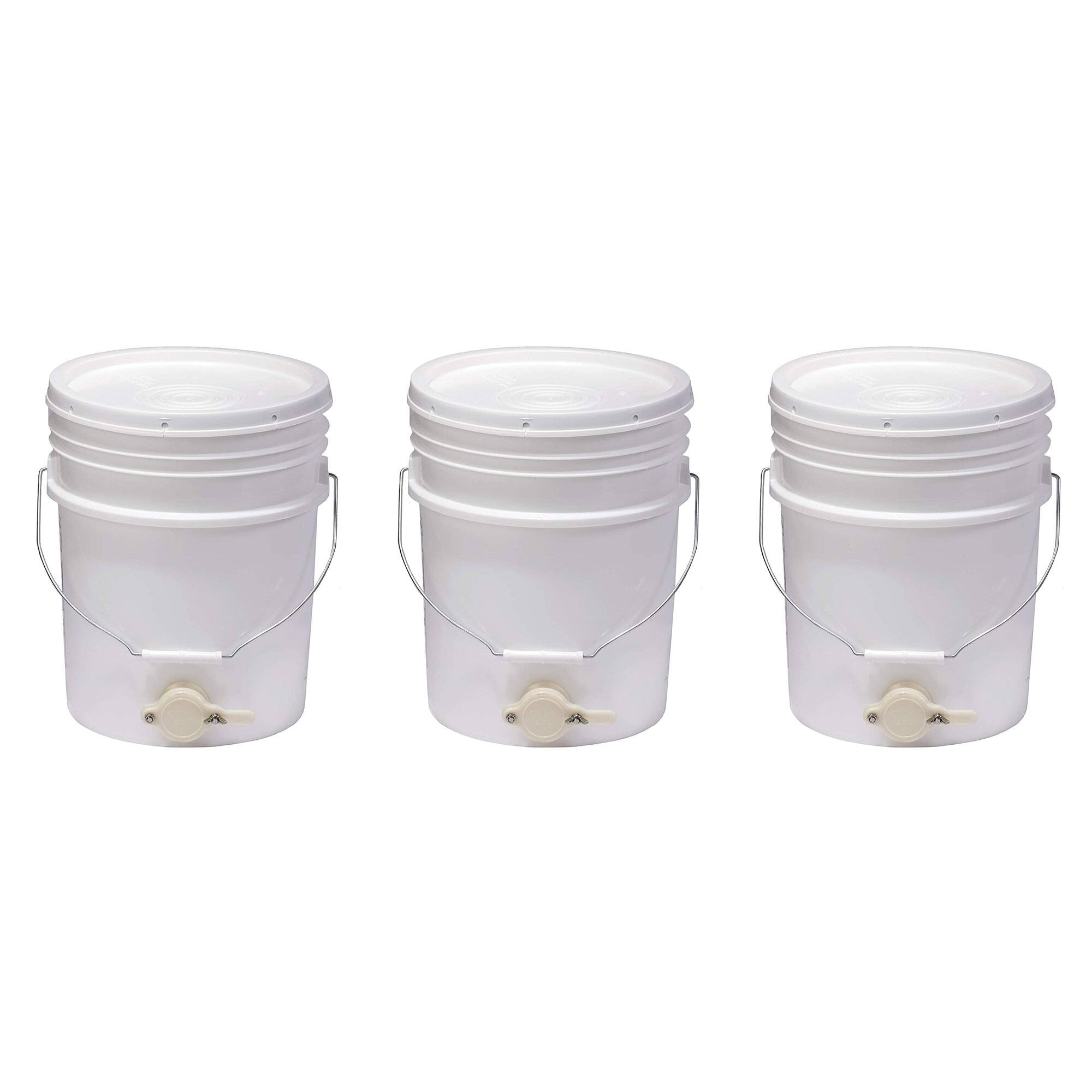 Front. Little Giant - Little Giant BKT5 Plastic Honey Bucket w/ Gate for Beekeeping, 5 Gallon (3 Pack) - White.