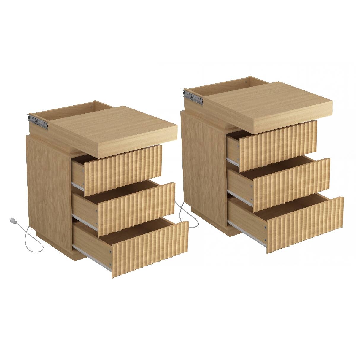 Alt View 7. Loheer - Loheer Natural Nightstand Set of 2 with Charging Station and LED Lights - Natural.