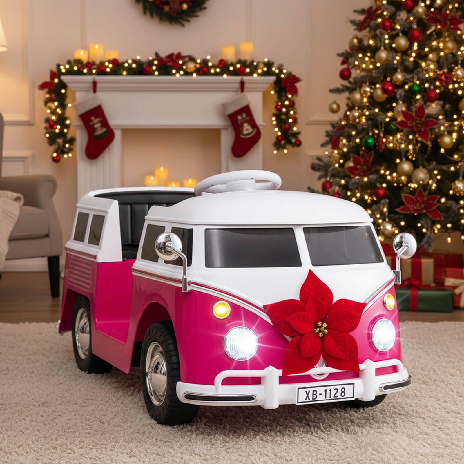 Alt View 3. Costway - Costway 12V Licensed Volkswagen Ride-on Bus with Cup Holder, LED Headlights, Music & Horn - Pink.