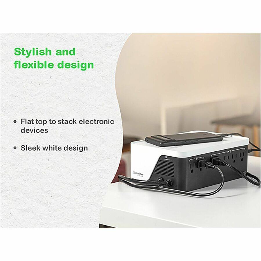 Stylish and flexible design

- Flat top to stack electronic devices
- Sleek white design