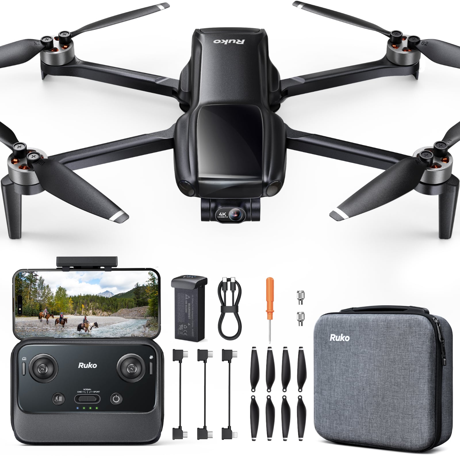 Ruko - U11MINI 4K, Under 249g Pocket Drone with Camera for Adults 8K Photo 4K/30fps Video,FAA- Exempt (32-Min Flight) - Black