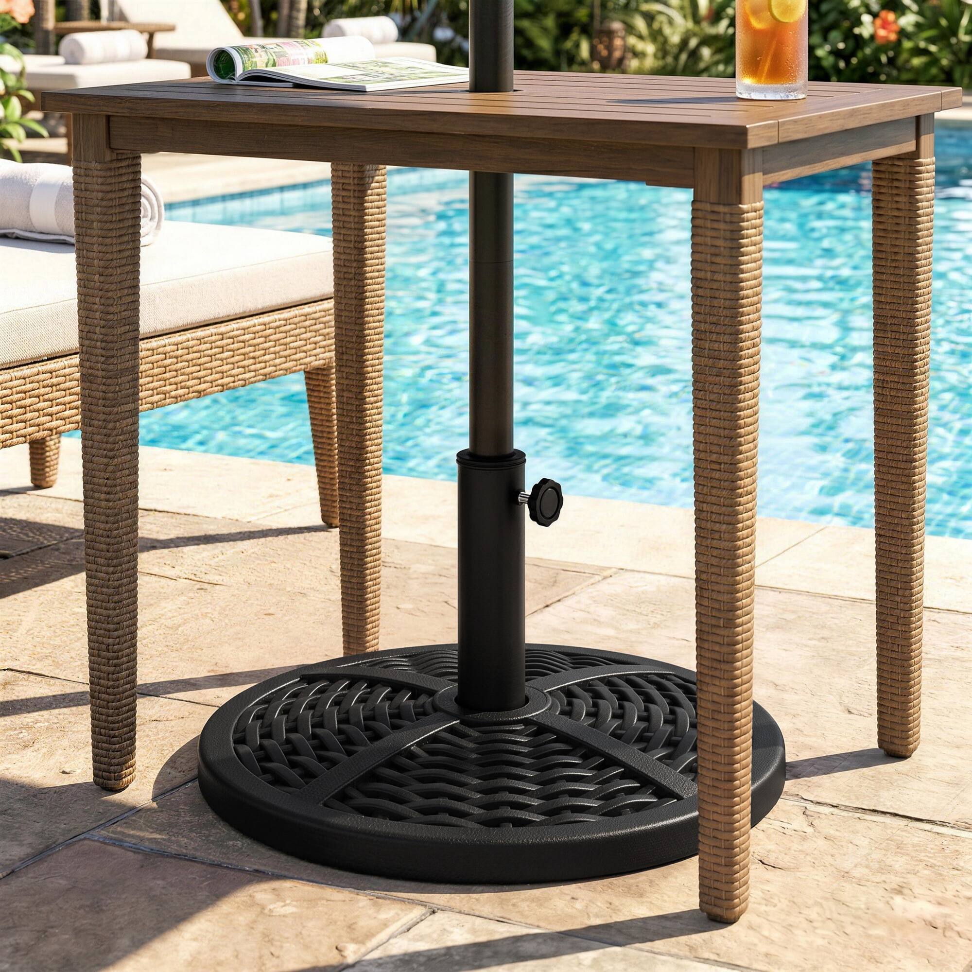 Alt View 1. Outsunny - lbs. Market Umbrella Base Holder 18" Heavy Duty Round Parasol Stand with Rattan Design for Patio - Black.