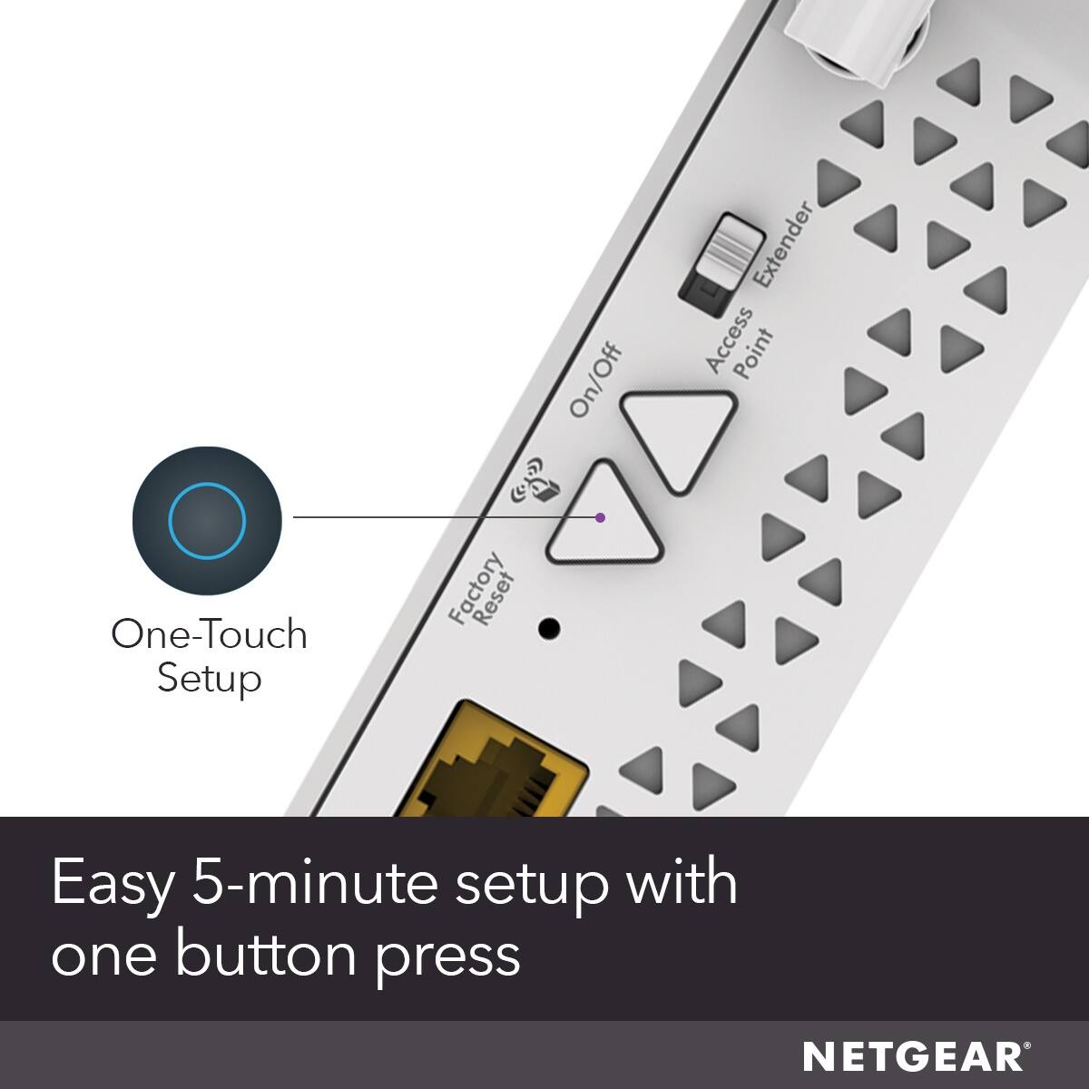 One-Touch Setup: Easy 5-minute setup with one button press. NETGEAR.