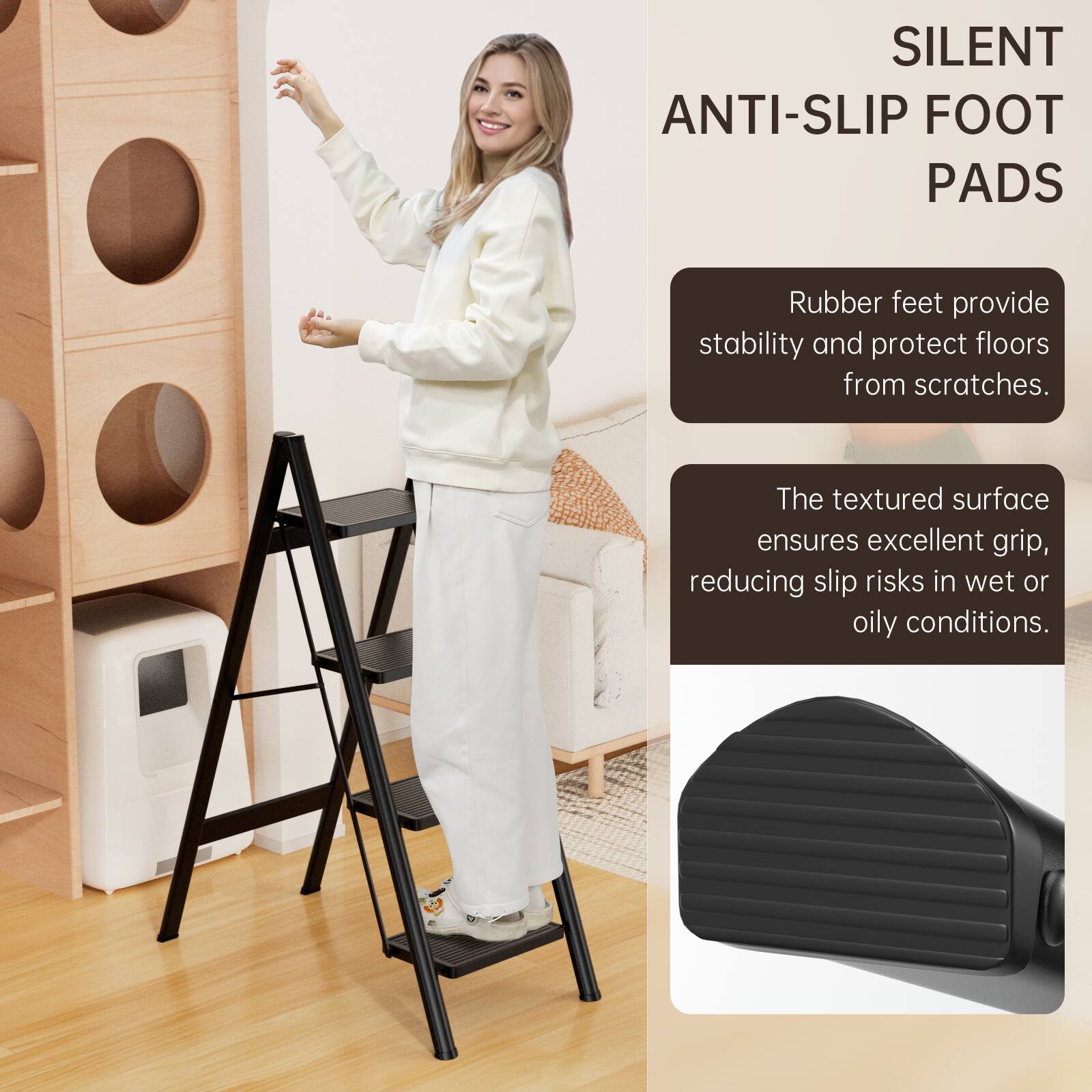 SILENT ANTI-SLIP FOOT PADS

Rubber feet provide stability and protect floors from scratches.

The textured surface ensures excellent grip, reducing slip risks in wet or oily conditions.