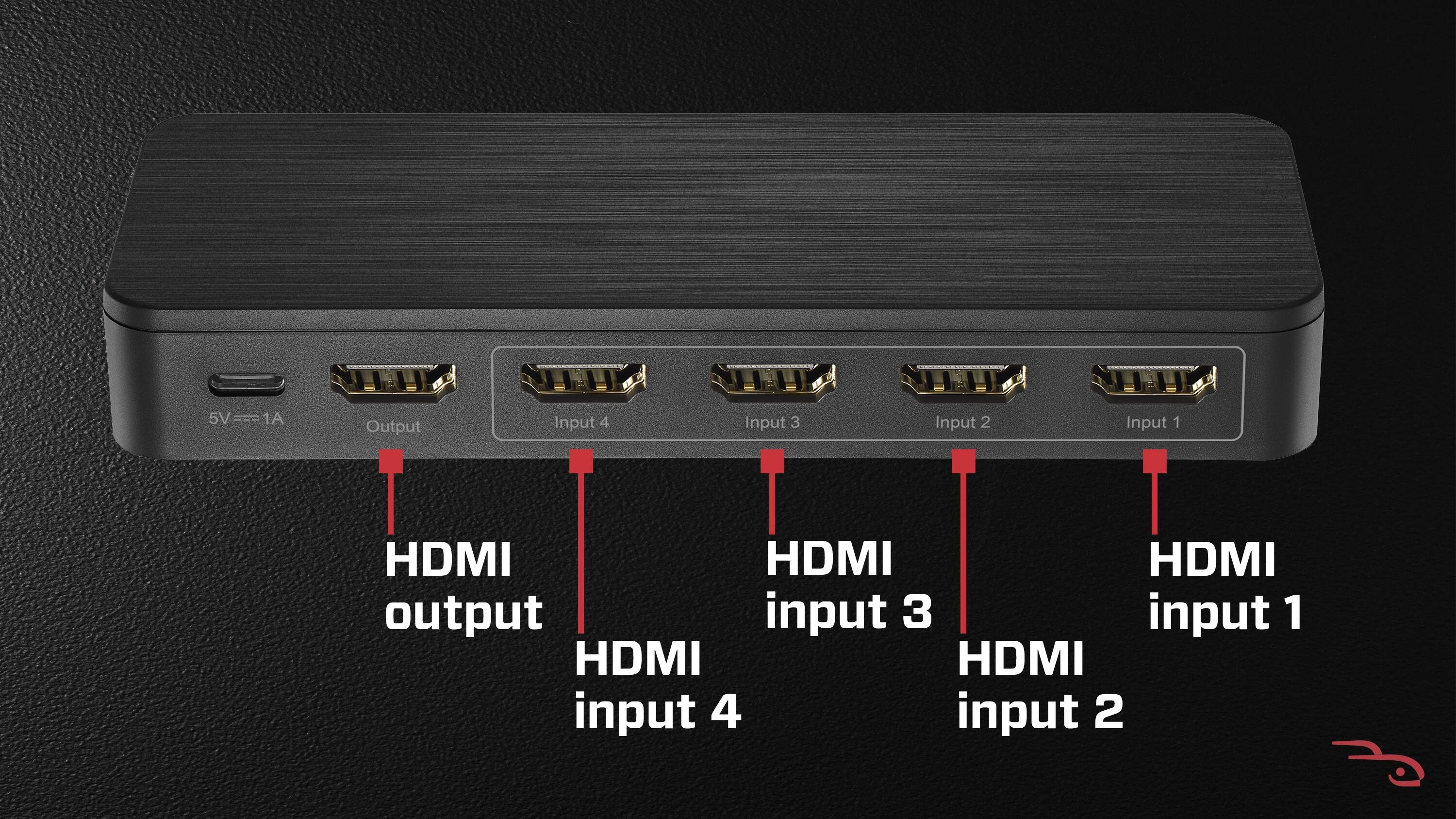 5V 5V-1A Output Input 4 Input 3 Input 2 Input 1 HDMI output HDMI input 4 HDMI input 3 HDMI input 2 HDMI input 1